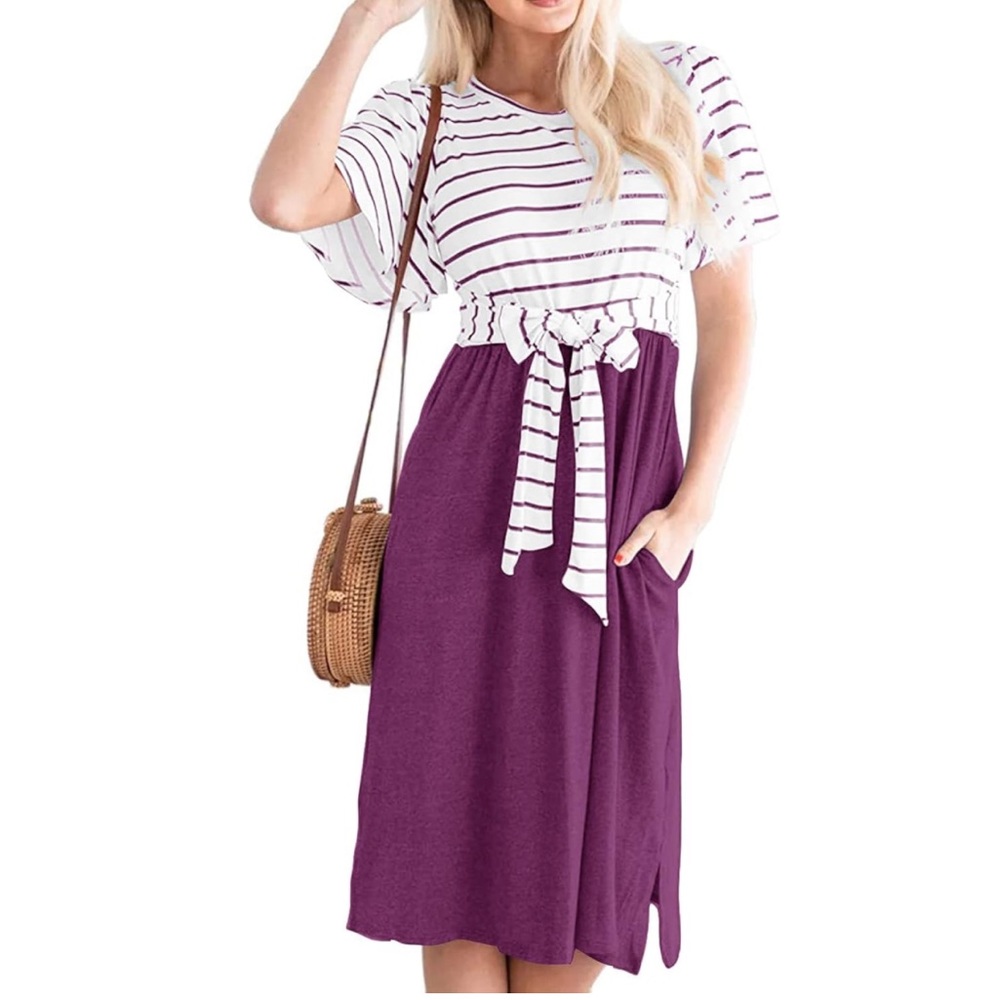 Women's Summer Striped Ruffle Sleeves Midi Dress Size Small